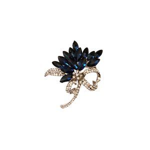 Silver Plated Blue & Crystal Floral Brooch Pin